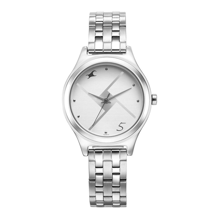Fastrack Stunners Silver Dial Metal Strap Watch for Girls 6152SM08