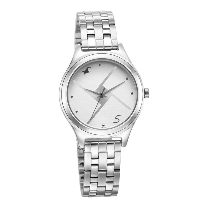 Fastrack Stunners Silver Dial Metal Strap Watch for Girls 6152SM08