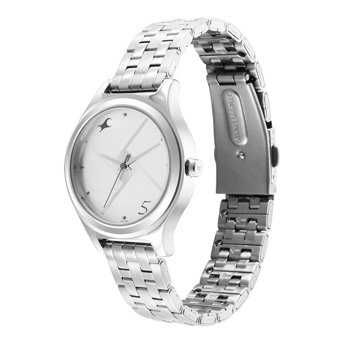 Fastrack Stunners Silver Dial Metal Strap Watch for Girls 6152SM08