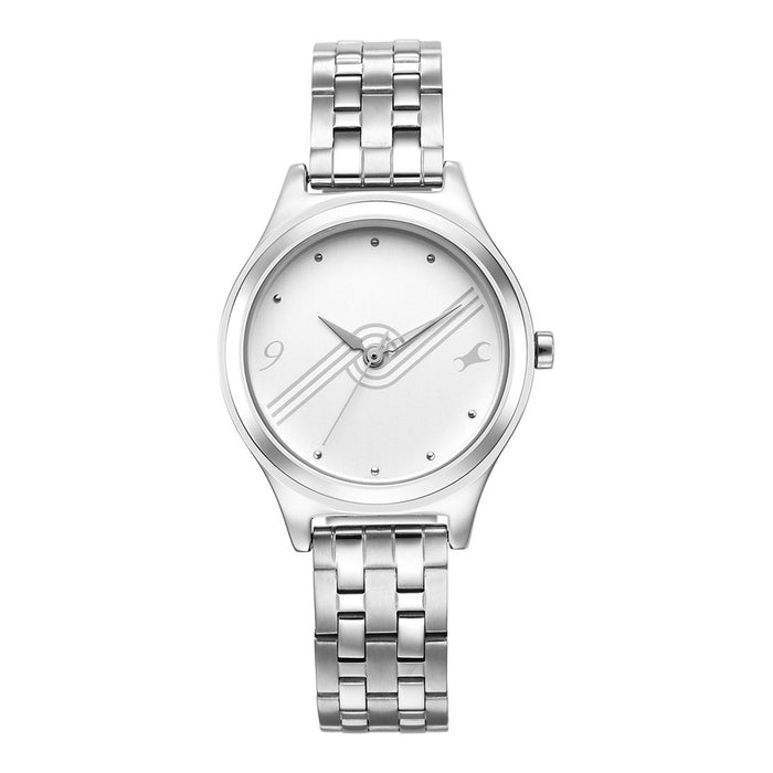 Fastrack Stunners White Dial Metal Strap Watch for Girls 6152SM07