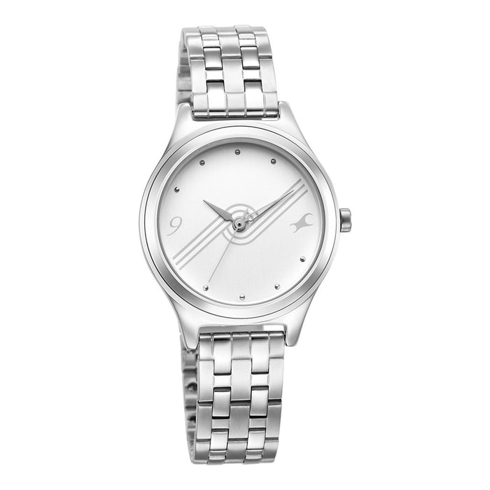 Fastrack Stunners White Dial Metal Strap Watch for Girls 6152SM07