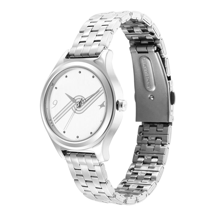 Fastrack Stunners White Dial Metal Strap Watch for Girls 6152SM07