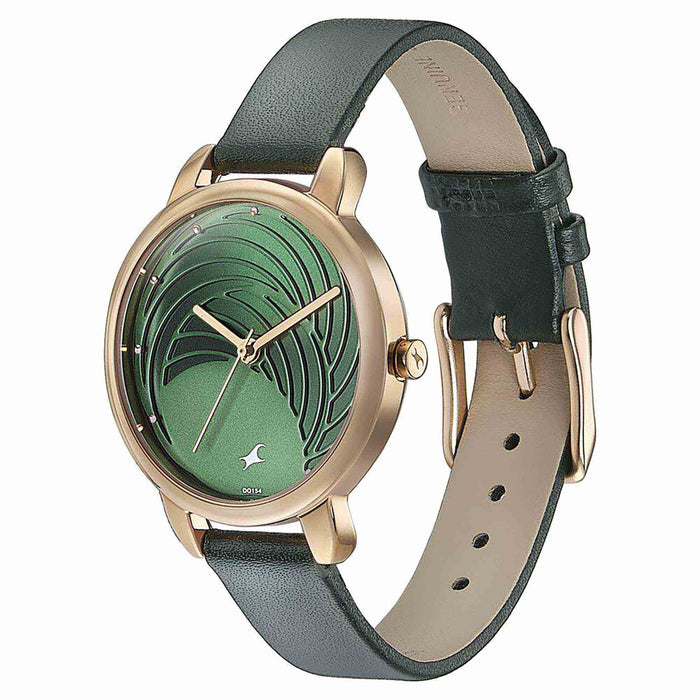 Fastrack Stunnerse Quartz Multifunction Green Dial Leather Strap Watch for Girls