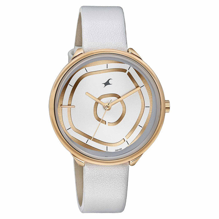 Fastrack Stunnerse Quartz Multifunction Rose Gold Dial Leather Strap Watch for Girls