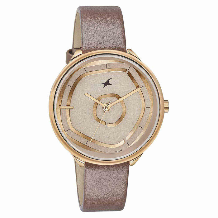 Fastrack Stunnerse Quartz Multifunction Rose Gold Dial Leather Strap Watch for Girls