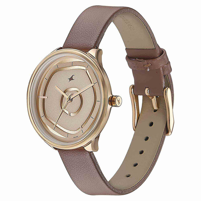 Fastrack Stunnerse Quartz Multifunction Rose Gold Dial Leather Strap Watch for Girls