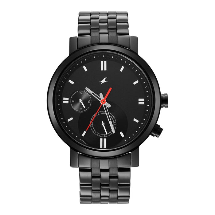 Fastrack Tick Tock Quartz Analog Black Dial Metal Strap Watch for Guys