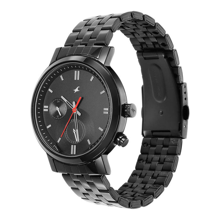 Fastrack Tick Tock Quartz Analog Black Dial Metal Strap Watch for Guys