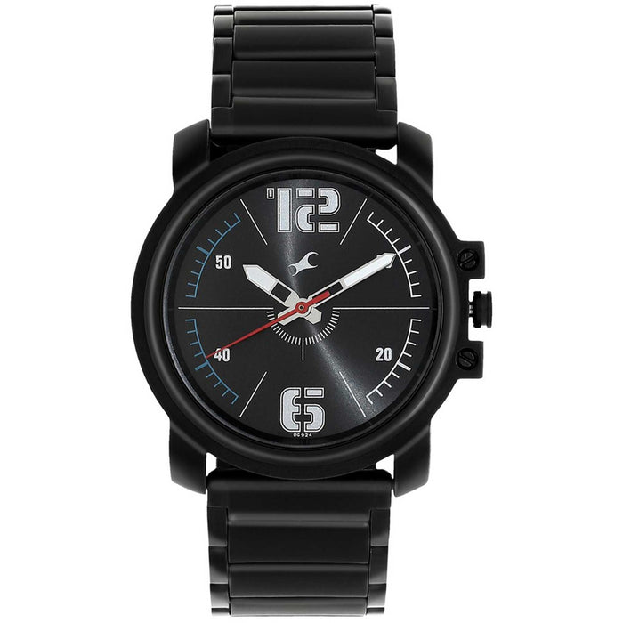 Fastrack Watch with Black Stainless Steel Strap for Guys 3039NM02, Black, Free Size, bracelet