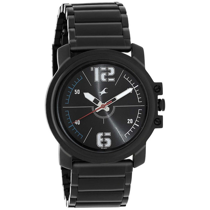 Fastrack Watch with Black Stainless Steel Strap for Guys 3039NM02, Black, Free Size, bracelet