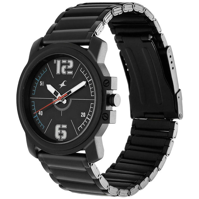 Fastrack Watch with Black Stainless Steel Strap for Guys 3039NM02, Black, Free Size, bracelet