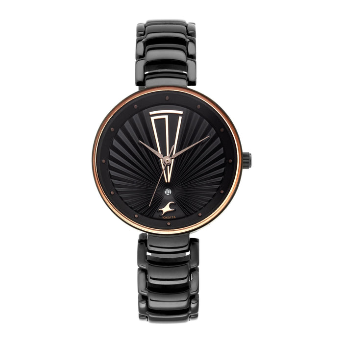 Fastrack Women Stainless Steel Black Dial Analog Watch -Nr6216Nm01, Band Color-Black