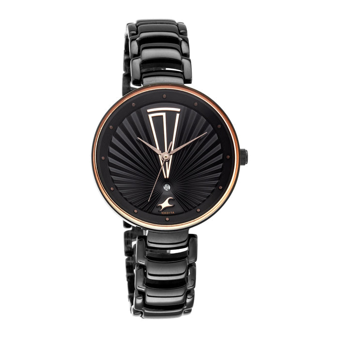 Fastrack Women Stainless Steel Black Dial Analog Watch -Nr6216Nm01, Band Color-Black