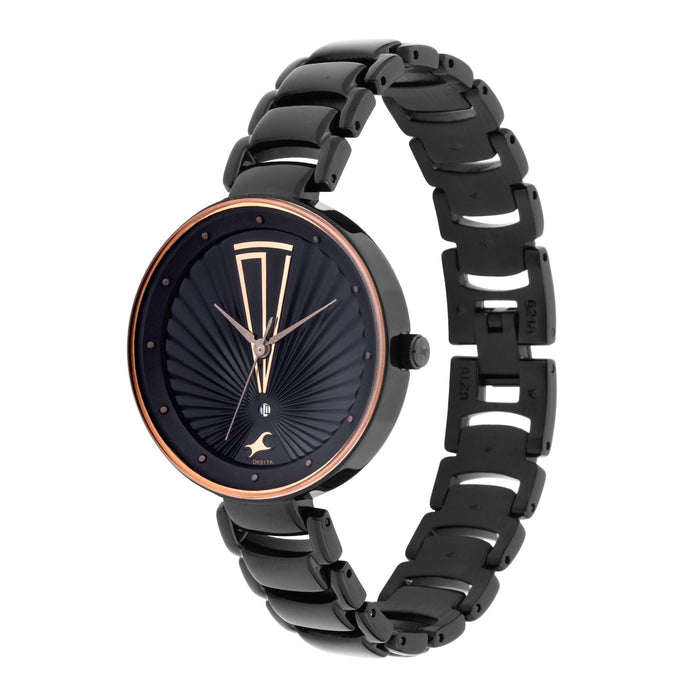 Fastrack Women Stainless Steel Black Dial Analog Watch -Nr6216Nm01, Band Color-Black