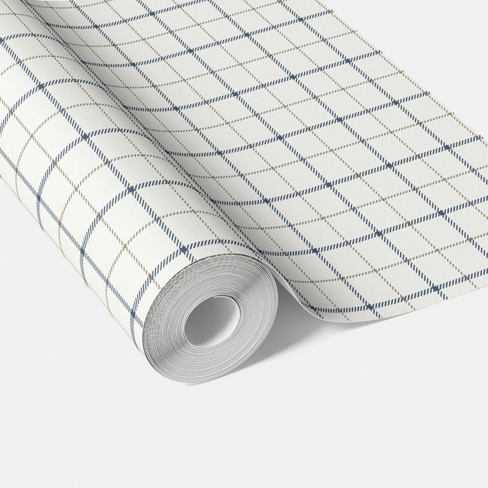Windowpane Checkered/ Plaid Traditional Wallpaper (Navy Blue/ White/ Taupe)