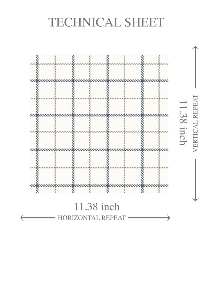Windowpane Checkered/ Plaid Kids Room Wallpaper (Navy Blue/ White/ Taupe)