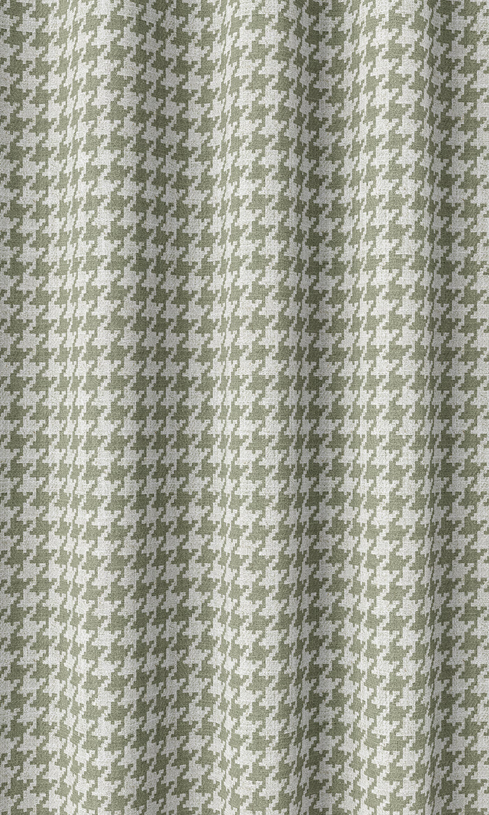 Houndstooth Patterned Drapery (Green/ White)