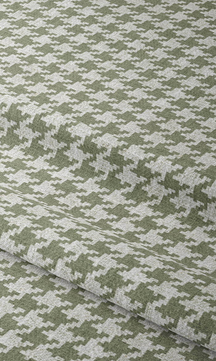 Houndstooth Patterned Drapery for Living, Bedroom, Kitchen, Bathroom (Green/ White)
