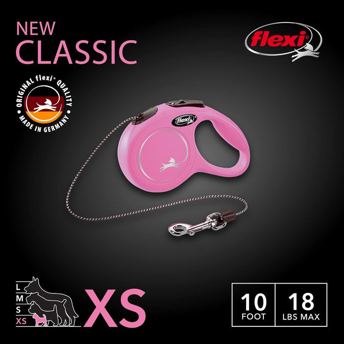 FLEXI New Classic 10 ft Retractable Dog Leash X-Small Dogs Pink 18 lbs