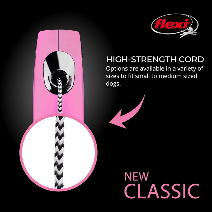 FLEXI New Classic 10 ft Retractable Dog Leash X-Small Dogs Pink 18 lbs