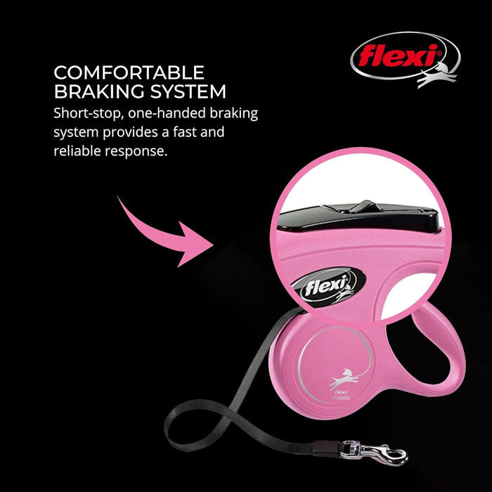 FLEXI New Classic 10 ft Retractable Dog Leash X-Small Dogs Pink 18 lbs