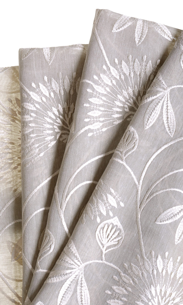 Semi Sheer Pinch Pleat, Rod Pocket, Eyelet Curtains (Warm Gray/ White)