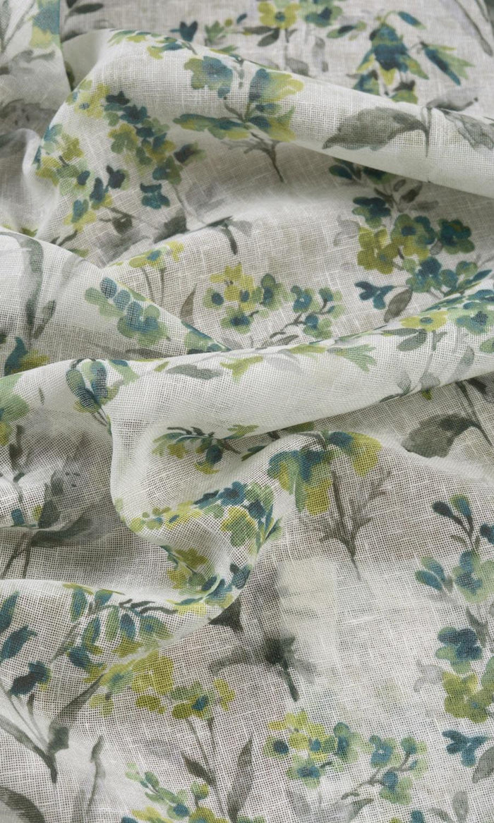 Sheer Floral Print Drapery (Blue/ Green) Extra Long Short Wide