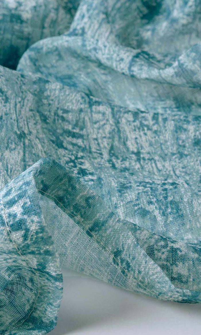 Textured Sheer Drapes for Living, Bedroom, Kitchen, Bathroom (Teal Blue)