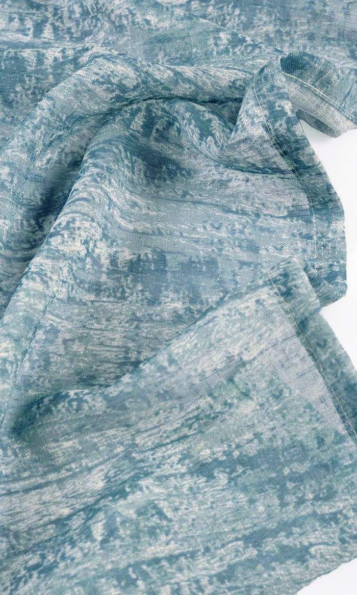 Textured Sheer Drapes (Teal Blue) Extra Long Short Wide