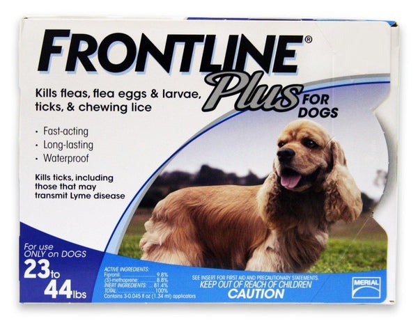 Frontline Plus Dogs 23-44 lbs 3 Pack Flea Tick Treatment Kills Eggs & Larvae