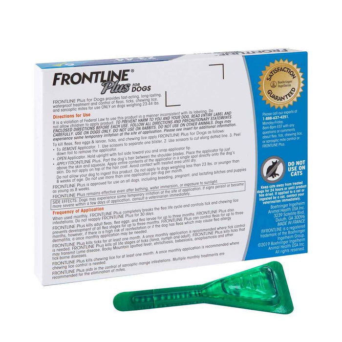 Frontline Plus Dogs 23-44 lbs 3 Pack Flea Tick Treatment Kills Eggs & Larvae