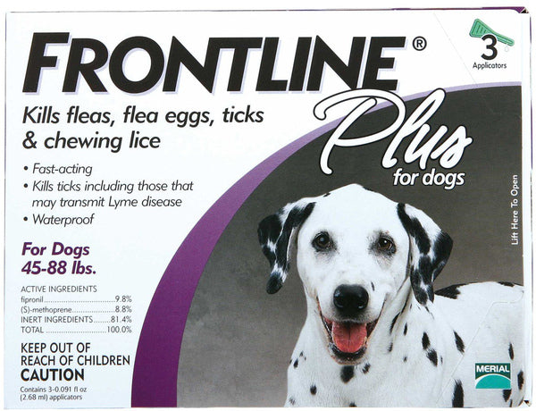 Frontline Plus Dogs 45-88 lbs Flea Tick Treatment Kills Eggs & Larvae 3 Pack