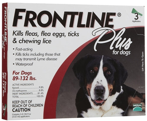 Frontline Plus Dogs 89-132 lbs 3 Pack Flea Tick Treatment Kills Eggs & Larvae