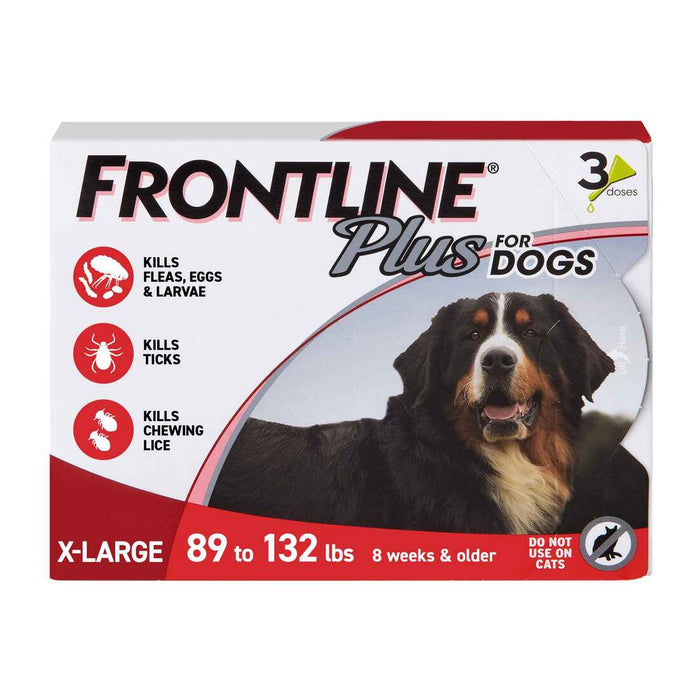 Frontline Plus Dogs 89-132 lbs 3 Pack Flea Tick Treatment Kills Eggs & Larvae