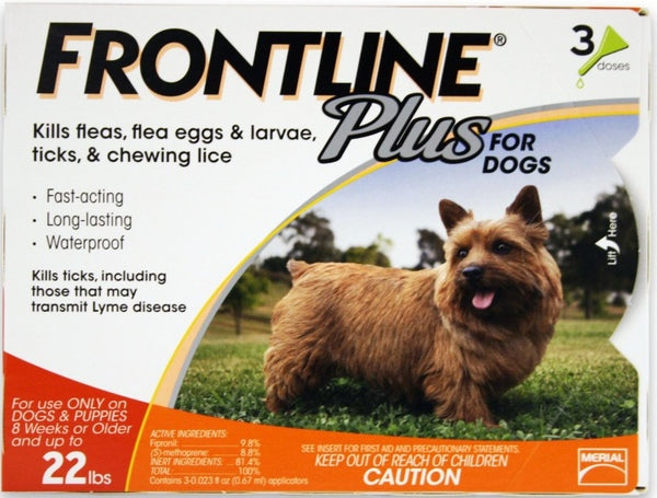 Frontline Plus Dogs Flea Tick Treatment Kills Eggs & Larvae 5-22 lbs 3 Pack