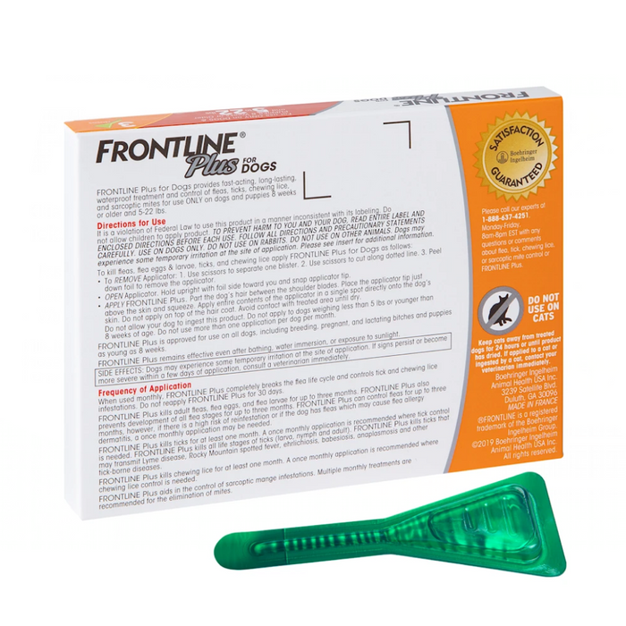 Frontline Plus Dogs Flea Tick Treatment Kills Eggs & Larvae 5-22 lbs 3 Pack