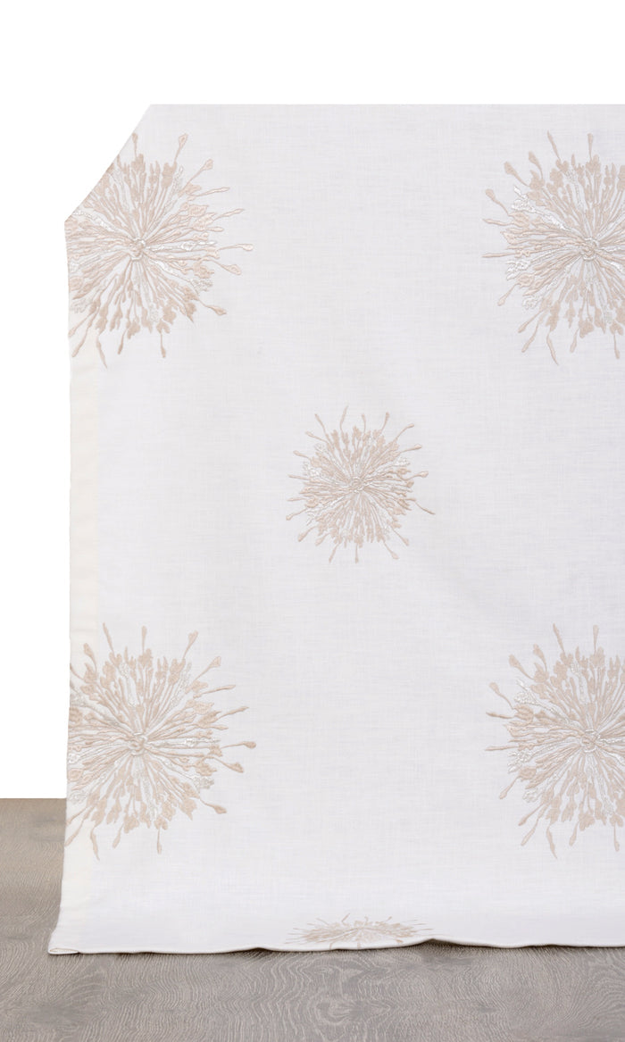 Sunburst Embroidered Pinch Pleat, Rod Pocket, Eyelet Curtains (White & Pale Beige)