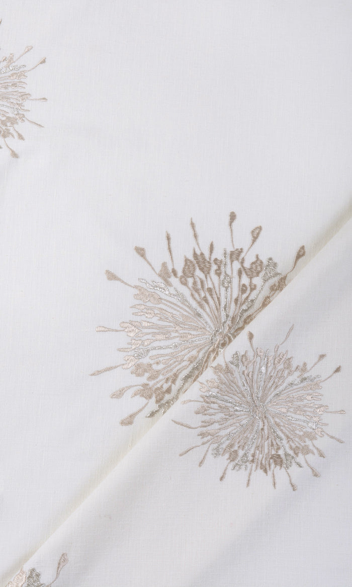 Sunburst Embroidered Drapes (White & Pale Beige) Extra Long Short Wide