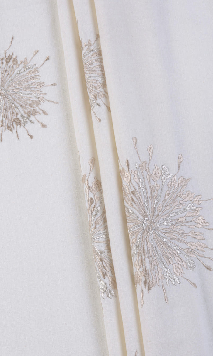 Sunburst Embroidered Curtains / Drapes / Window Drapery Panels (White & Pale Beige)