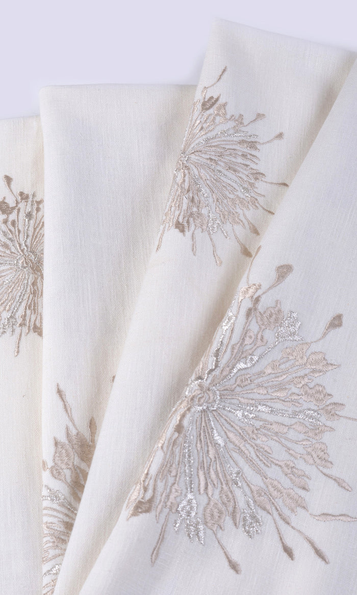 Sunburst Embroidered Made-to-Measure Curtains (White & Pale Beige)