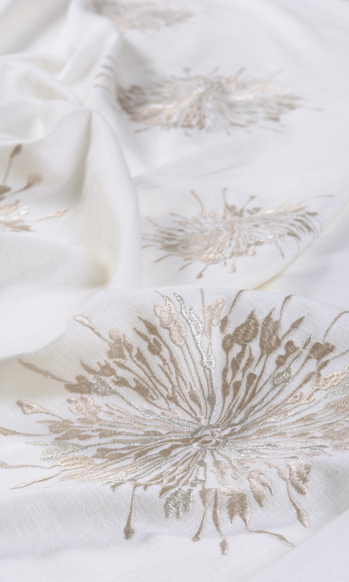 Sunburst Embroidered Any Size Style Curtains (White & Pale Beige)