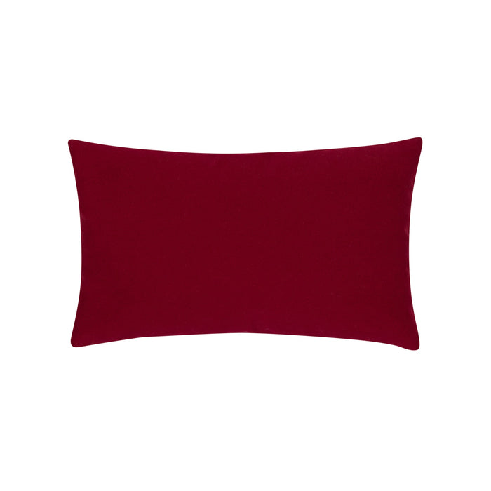 Back image of Ruby velvet lumbar pillow with green banding for seasonal décor
