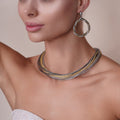 Gold, Black & Rhodium  Plated 925 Sterling Silver Multi Strand Mesh Earring and Necklace Set - SPS00103