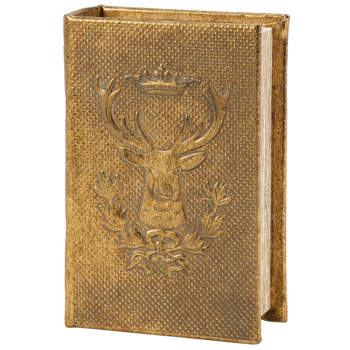 Gold Deer Book Box | Faux Leather Wrap Book Shaped Storage Stash Trinket Box