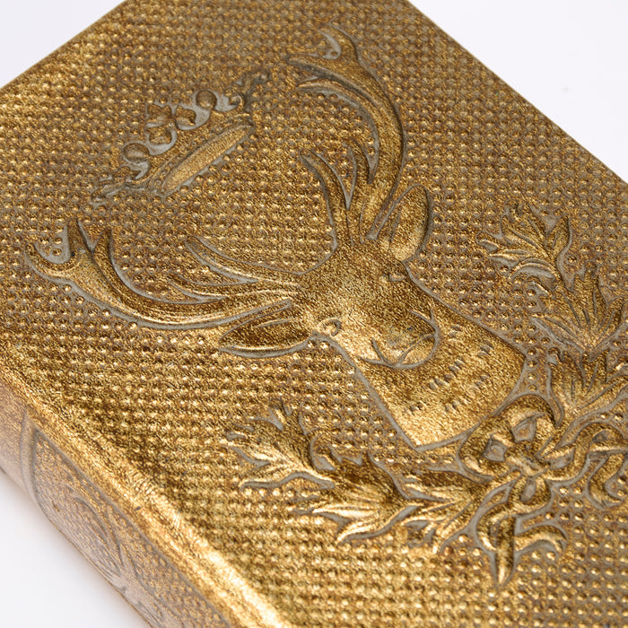 Gold Deer Book Box | Faux Leather Wrap Book Shaped Storage Stash Trinket Box