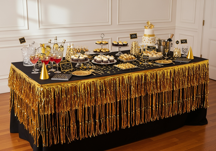 Gold Tinsel Fringe Garland 20"x15" Party Decoration - Indoor/Outdoor Use