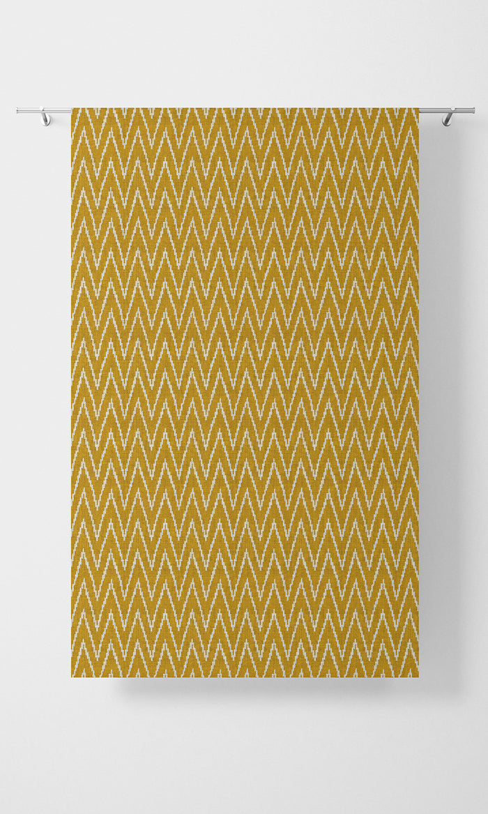 Chevron Print Pinch Pleat, Rod Pocket, Eyelet Curtains (Deep Yellow/ White)
