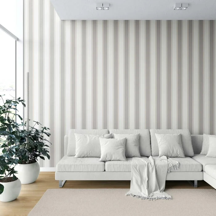 Neutral Geometric Striped Shower Toilet Wallpaper (Grey/ Beige/ Taupe)