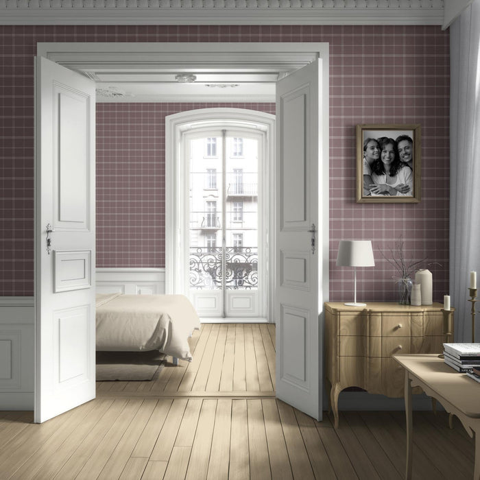 Geometric Plaid Checkered Living Room Wallpaper (Mauve/ Muted Pink)