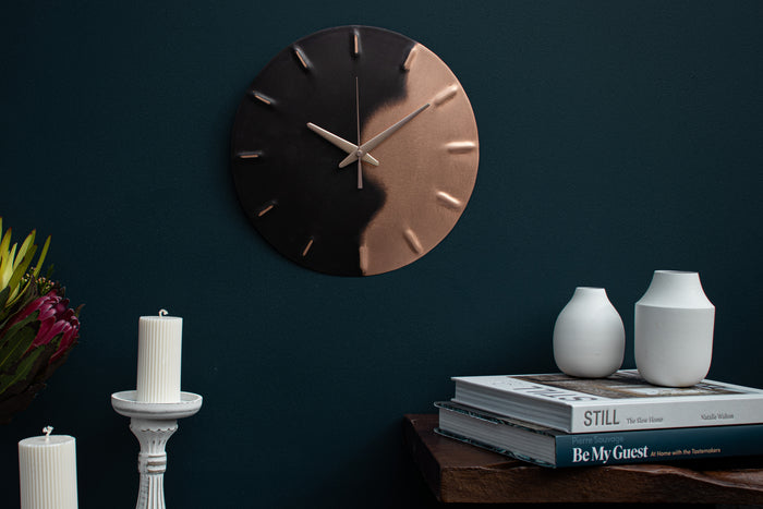 “Half Time” Black and Copper Wall Clock